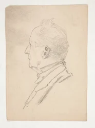 Head of a man (recto); Fragments of sketches (verso)