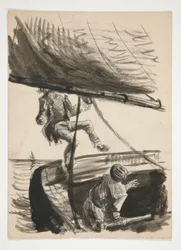 Man Being Knocked Overboard by Boom of Sailboat (recto); Unidentified Illustration of Boy Shining Man