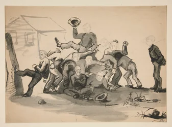 Pile of men: caricature