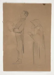 Profile Studies of Man and Old Woman (recto); Three Sketches of Heads and Unidentified Sketch (verso)