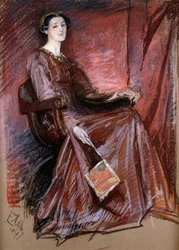 Seated Woman Wearing Elizabethan Headdress