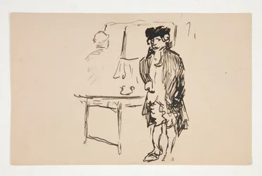 Sketch of a Man in Revolutionary Dress Beside a Table