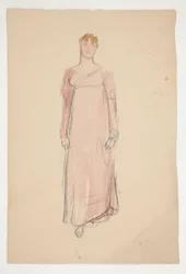 Sketch of a Woman in Pink - Costume Study for a Play?