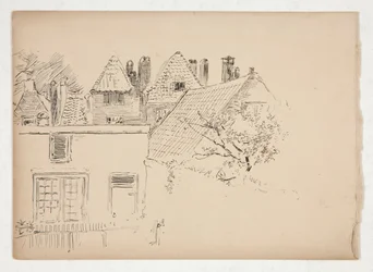 Sketch of an Exterior: Buildings and Tree