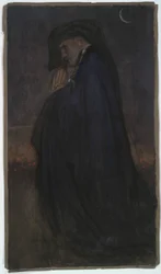 Study. Man in blue cloak, moonlight