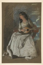 Study of lady playing mandolin