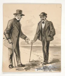 Two Men Conversing on Seashore - Unidentified Illustration