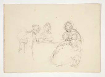 Unidentified Illustration: Study of Figures at a Table. Seated Man on Reverse