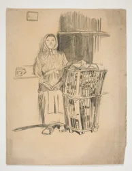 Woman with Laundry Basket - Unidentified Illustration