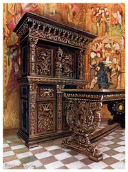 Carved oak armoire