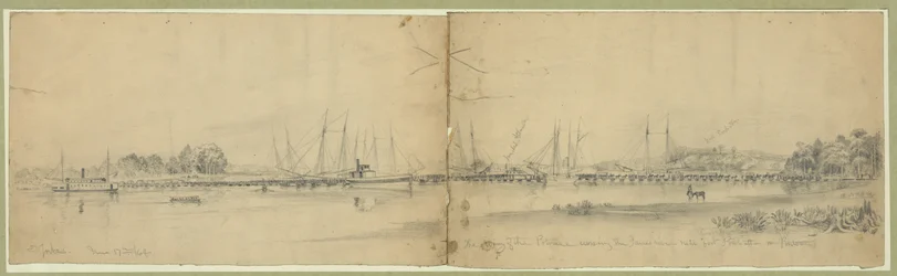 The Army of the Potomac crossing the James River near Fort Powhatan on pontoons