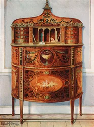 Inlaid and Painted Satinwood Writing-Desk Cabinet, Ormolu Mounted