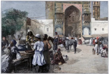 An Open-Air Restaurant at Lahore, India, 1880
