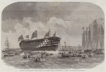 Launch of HM Screw Steam Ship of War the Royal Sovereign, 131 Guns, at Portsmouth