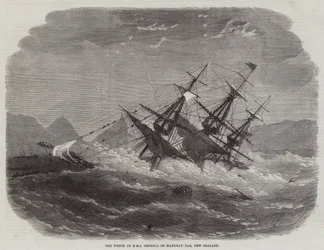 The Wreck of HMS Orpheus on Manukau Bar, New Zealand