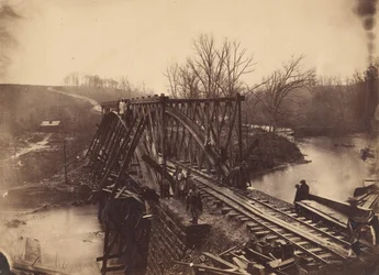 Part of Construction Corps Building New Military Truss Bridge Across Bull Run, April 1863