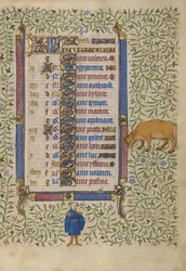 Calendar Page for April; Picking Flowers; Taurus