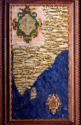 Map of India made by Egnazio Danti (1536-1586), Italian mathematician, cosmographer and architect. Around 1567. Florence, Palazzo Vecchio, Sala del Mappamondo