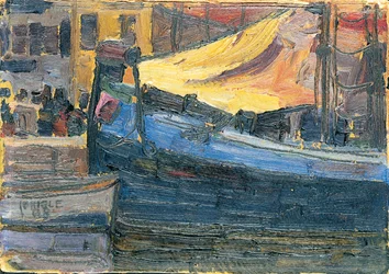 Anchored Boats with a House Wall in the Background