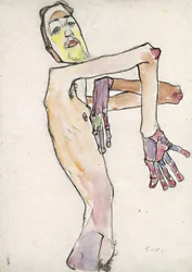 Erwin Dominik Osen as Nude with Crossed Arms by Egon Schiele