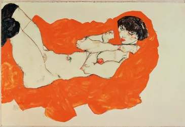 Reclining Female Nude on Red Cloth