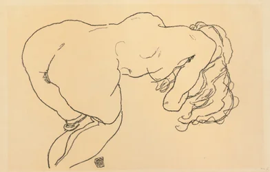 Long-haired Nude, Leaning Forward, Back View, 1918
