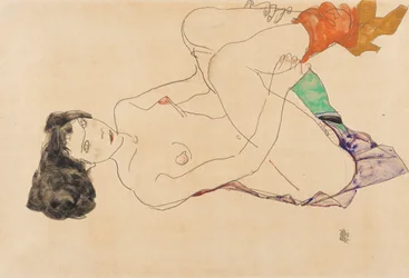 Lying female nude with legs drawn up