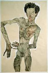 Male Nude (Self-Portrait). Drawing by Egon Schiele (1890-1918), 1910. Dimensions: 55.7 x 36.8 cm. Vienna, Graphische Sammlung Albertina