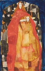 Mother with child in red coat