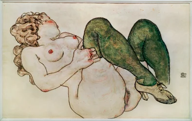 Nude with green stockings