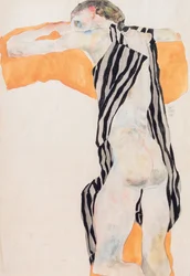 Reclining Nude Girl in Striped Smock