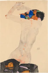 Nude from the back with a colored cloth