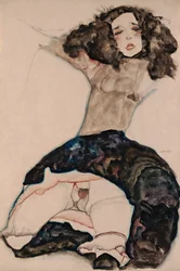 Dark-Haired Girl with Her Skirt Lifted Up