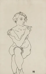 Seated female nude, arms and legs crossed