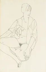 Seated Female Nude with Open Blouse