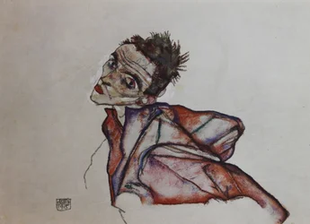 Self-portrait with backwards-held arms, 1915