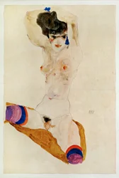 Seated Naked Girl with Hands Over Head