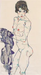 Standing Female Nude with Blue Cloth