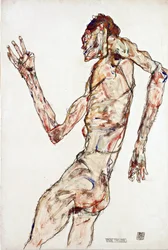 The Dancer - Schiele, Egon (1890-1918) - 1913 - Black chalk, gouache on paper - 48,3x32,3 - Leopold Museum, Vienna
