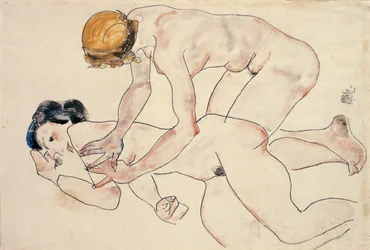 Two Female Nudes, Reclining and Kneeling