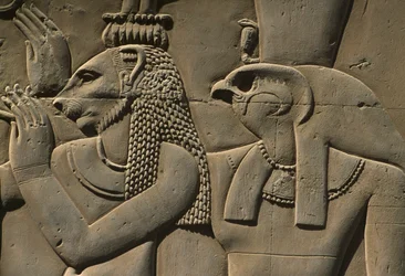 Detail of a relief, Bastet and Horus stone
