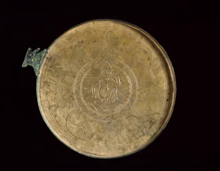 Interior of a Mirror with Engraved Figure of Harpocrates, Lotus Flowers and Mythical Animals