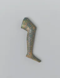 Small blue green opaque glass human leg from an inlay figure