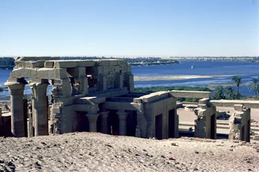 View of the Roman and Ptolemaic Double Temple of Sobek and Haroeris on the River Nile