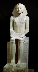 Egyptian antiquity: limestone statue of Pharaoh Amenemhet III. 12th dynasty. 1910 BC. From Hawara. Cairo, Egyptian Museum