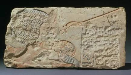 A Kiss, a relief of Queen Nefertiti kissing one of her daughters, from Hermopolis, New Kingdom, Amarna Period