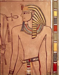 Amenhotep II with an ankh being raised to his lips, from the sarcophagus chamber of his tomb