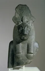 Bust of Sakhmet from a seated statue, either from the Mut Precinct or mortuary temple of Amenhotep III