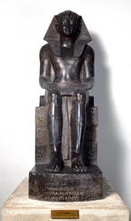 Egyptian antiquity: sculpture of basanite representing Thutmosis III (circa 1504-1450 BC), Egyptian pharaoh. 18th dynasty. From Thebes. Turin, Egyptian museum