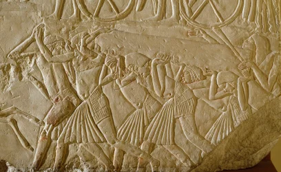 Egyptian antiquity: slaves carrying an obelisk during the great works of Pharaonic Egypt. (detail)